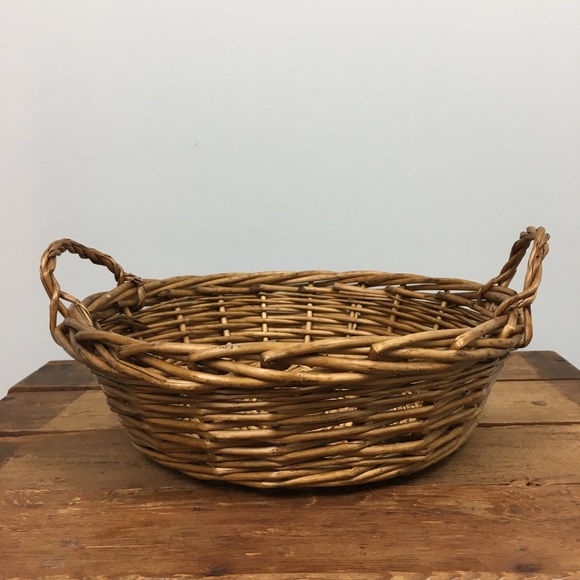 Accents Large Round Stained Willow Basket Serving Tray Handles Poshmark
